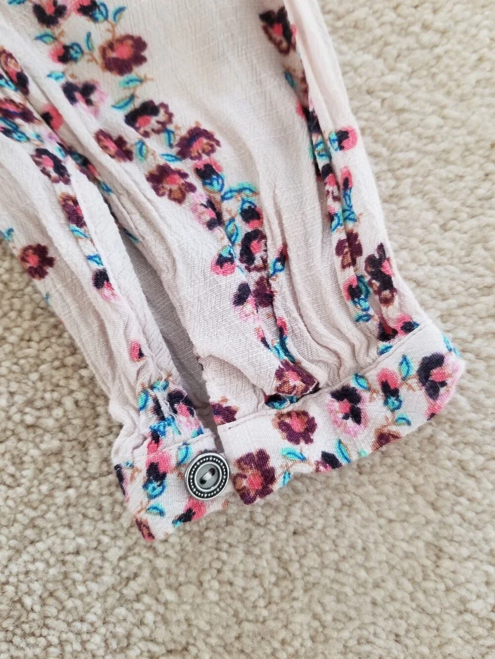 Free People Slubby Crinkle Drop Waist Floral Button Up Shirt Dress Size M